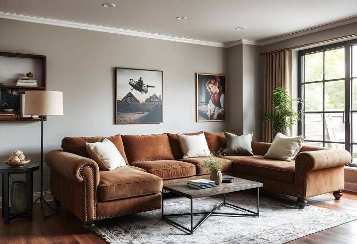 Modern Grunge Interior with a Plush Luxury Sofa as the Main Attraction